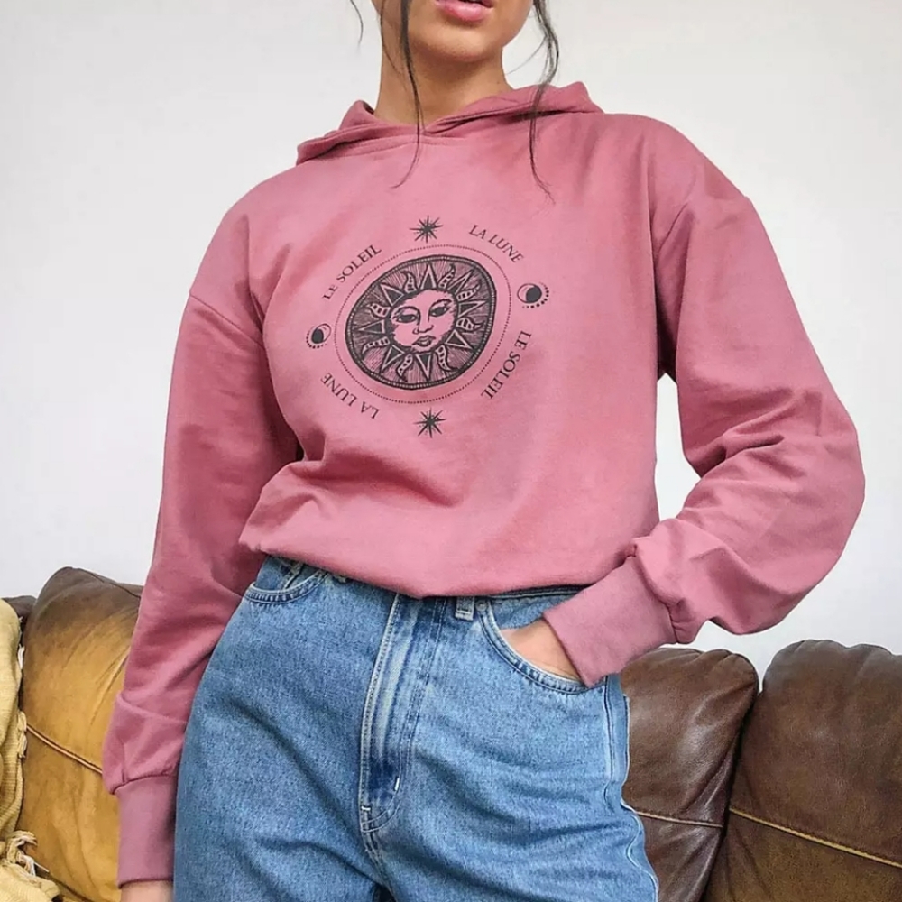 Violet Romance-printed hoodie in dusky pink